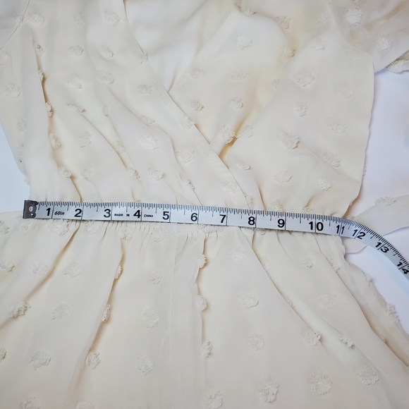 Lulus Frill Factor Cream Dotted Sheer Sleeve Romper Sz XS - Picture 7 of 17